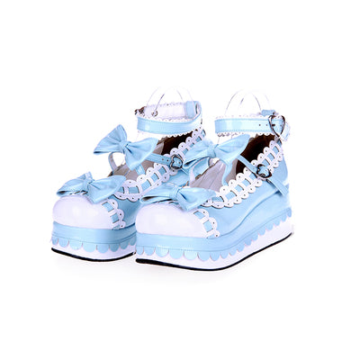 Angelic imprint~Multicolors Sweet Bow Lolita Platform Shoes 34 shining blue+white 