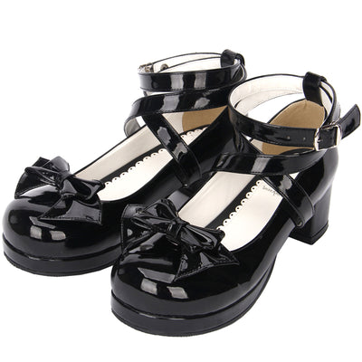 Angelic imprint ~ Sweet Lolita Shoes Multicolors Round Toe Middle Heel 36 shining black 