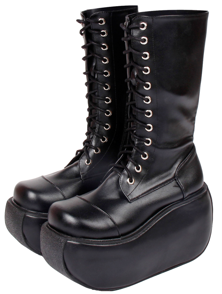 Angelic Imprint - Fashion Crossover Strap Punk Lolita Boots 34 (no return and exchange) black