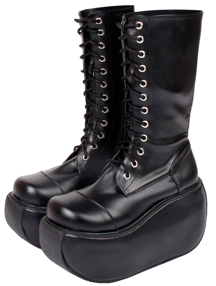 Angelic Imprint ~ Fashion Crossover Strap Punk Lolita Boots 34 black 