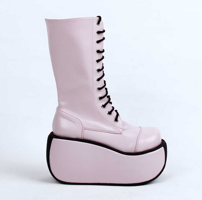 Angelic Imprint ~ Fashion Crossover Strap Punk Lolita Boots 34 pink with black 