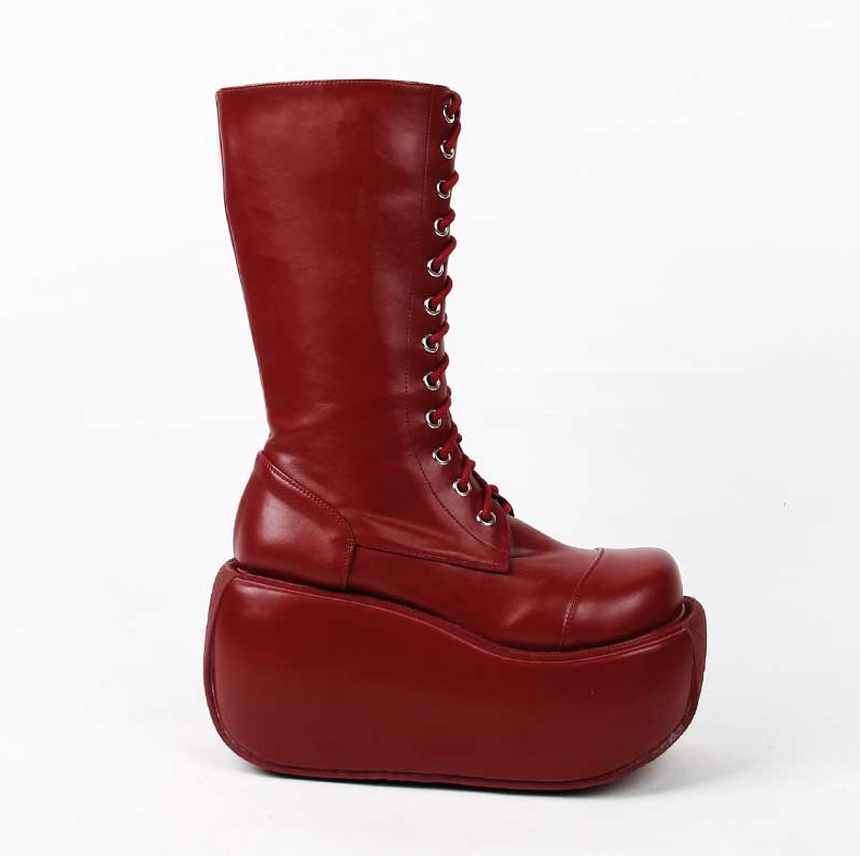 Angelic Imprint - Fashion Crossover Strap Punk Lolita Boots 34 (no return and exchange) pure wine red