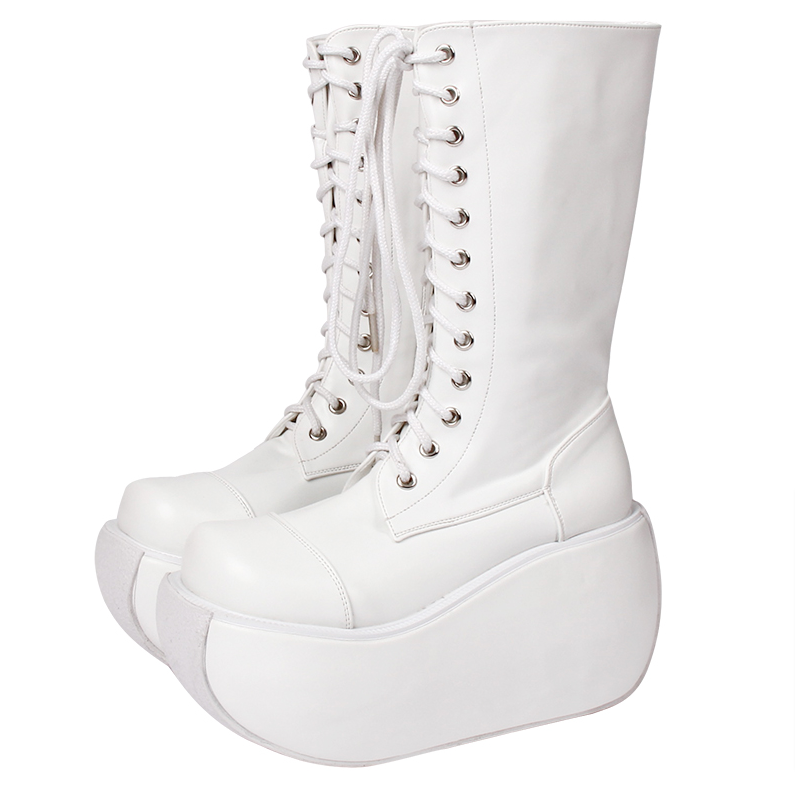 Angelic Imprint - Fashion Crossover Strap Punk Lolita Boots 34 (no return and exchange) white