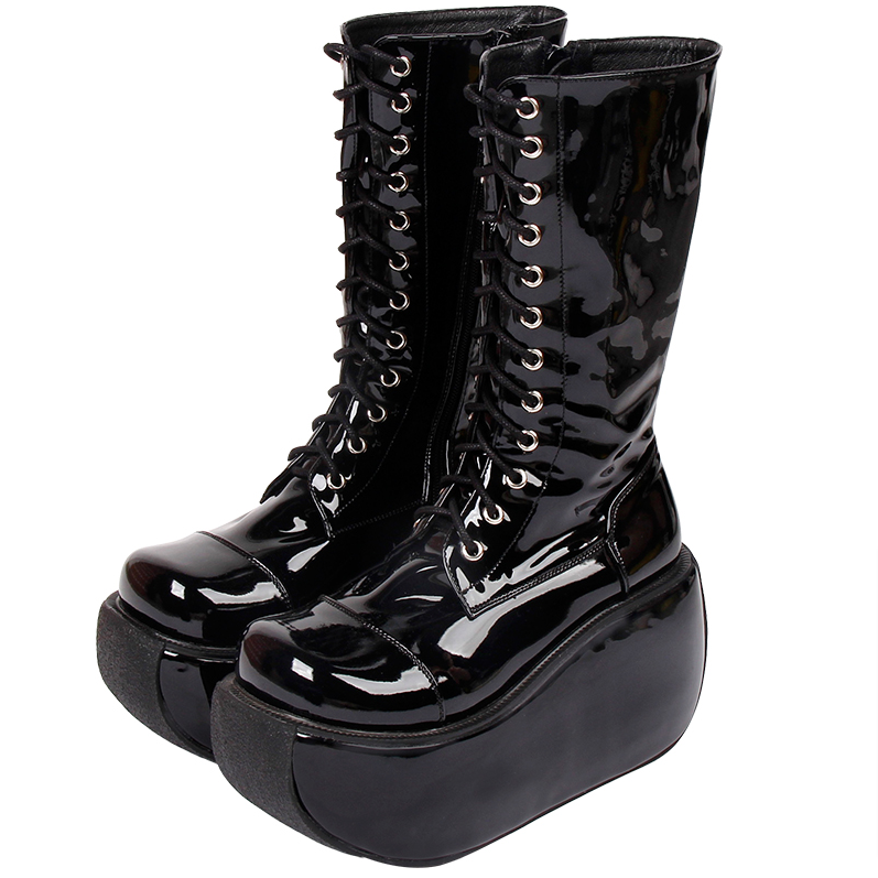 Angelic Imprint - Fashion Crossover Strap Punk Lolita Boots 34 (no return and exchange) shining black