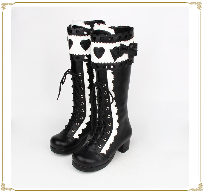 Angelic Imprint - Sweet Multicolor Thick Heel Lolita Boots 36 balck X white (heel 4.5cm)