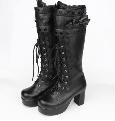 Angelic Imprint - Sweet Multicolor Thick Heel Lolita Boots 36 pure black (heel 6cm)