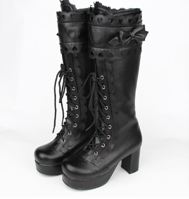 Angelic Imprint ~ Sweet Multicolor Thick Heel Lolita Boots 36 pure black (heel 6cm) 