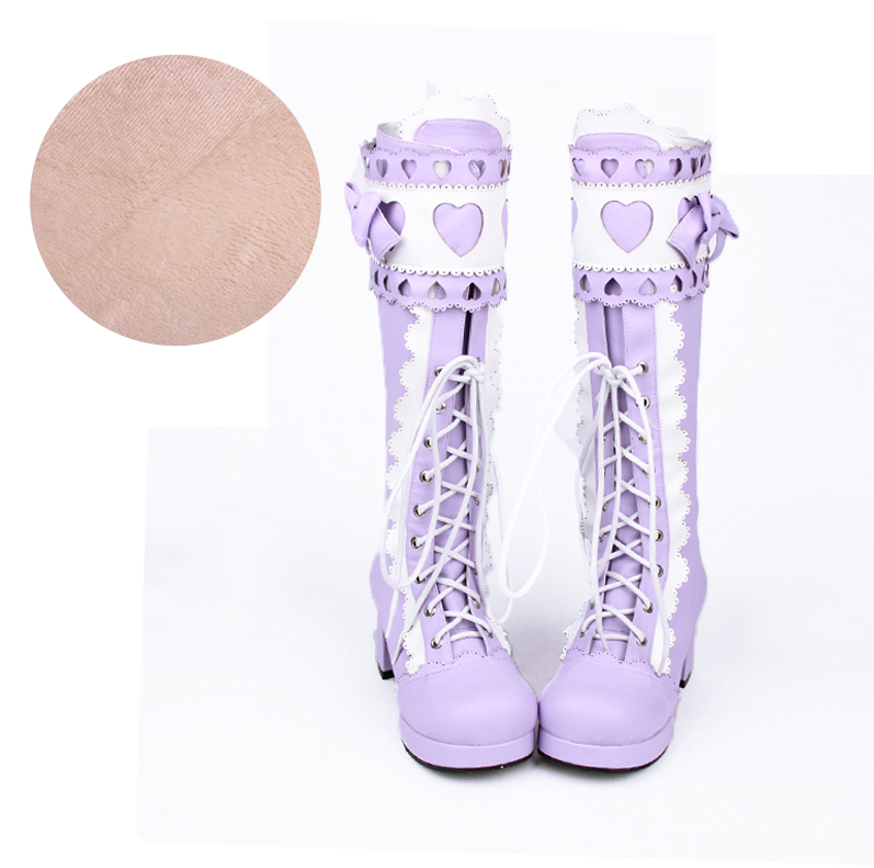 Angelic Imprint - Sweet Multicolor Thick Heel Lolita Boots 36 purple white with velvet (heel 6cm)