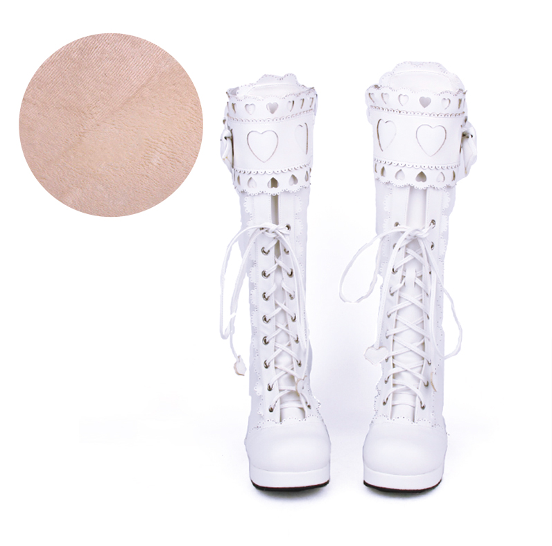 Angelic Imprint - Sweet Multicolor Thick Heel Lolita Boots 36 pure white with velvet (heel 6cm)
