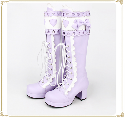 Angelic Imprint ~ Sweet Multicolor Thick Heel Lolita Boots 36 purple X white (heel 6cm) 