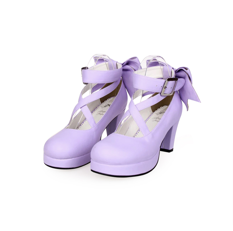 Angelic imprint - Elegant Lolita Shoes Princess Bowknot Lolita Heels Shoes 37 purple