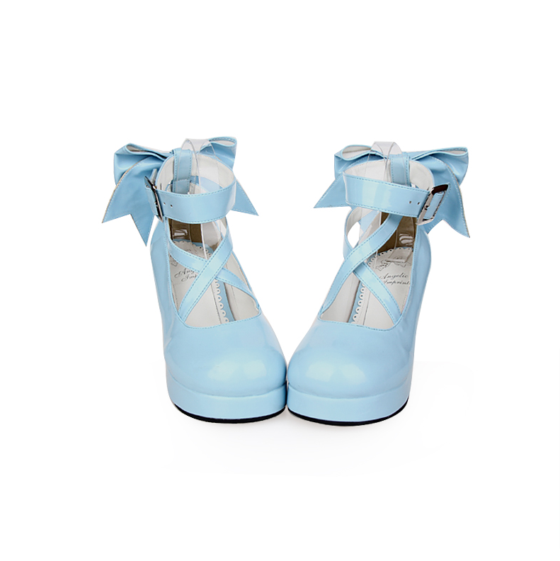 Angelic imprint - Elegant Lolita Shoes Princess Bowknot Lolita Heels Shoes 37 shinning blue