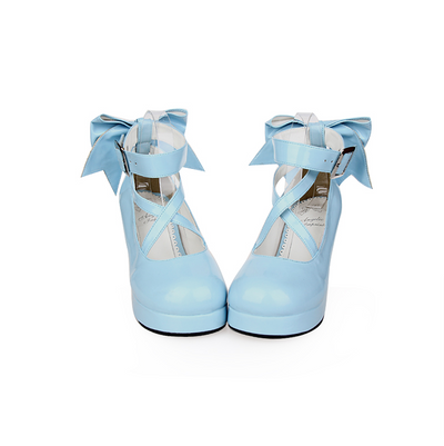 Angelic imprint~Elegant Lolita Shoes Princess Bowknot Lolita Heels Shoes 37 shinning blue 