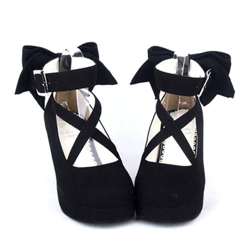Angelic imprint - Elegant Lolita Shoes Princess Bowknot Lolita Heels Shoes 37 black suede