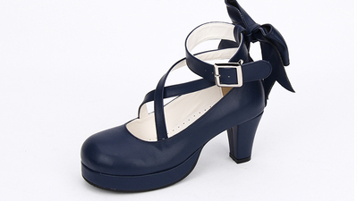 Angelic imprint - Elegant Lolita Shoes Princess Bowknot Lolita Heels Shoes 37 navy blue