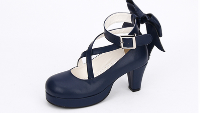 Angelic imprint~Elegant Lolita Shoes Princess Bowknot Lolita Heels Shoes 37 navy blue 