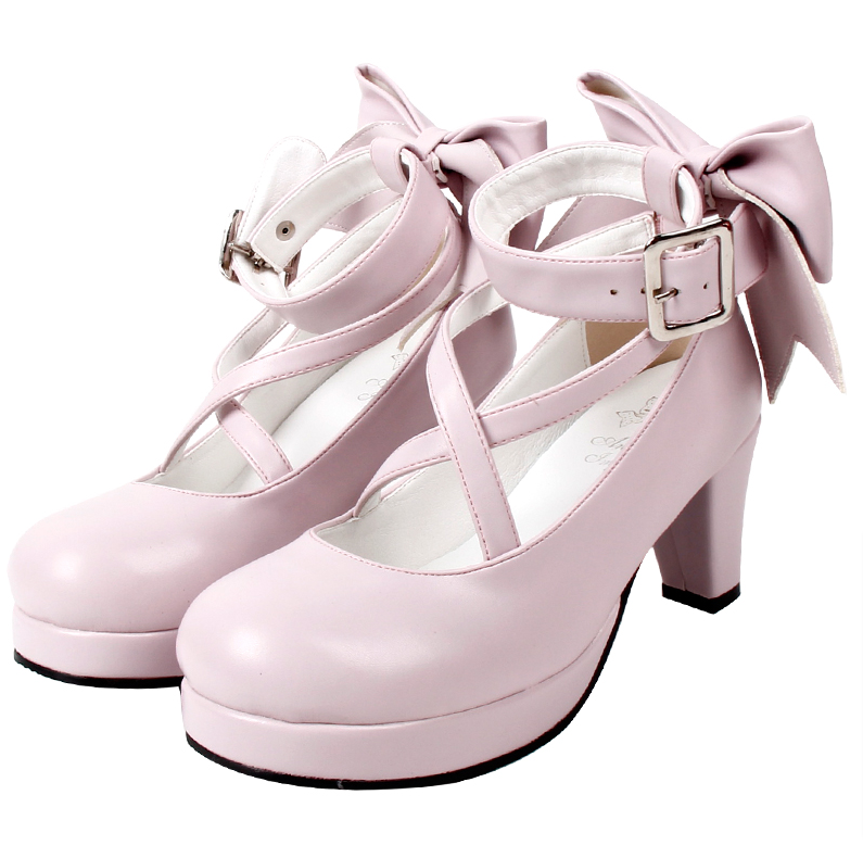 Angelic imprint~Elegant Lolita Shoes Princess Bowknot Lolita Heels Shoes 37 light pink 