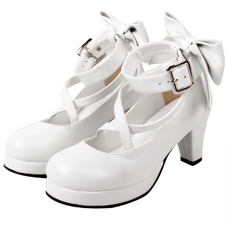 Angelic imprint - Elegant Lolita Shoes Princess Bowknot Lolita Heels Shoes 37 white