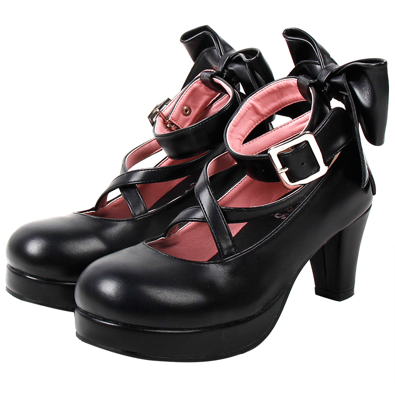 Angelic imprint - Elegant Lolita Shoes Princess Bowknot Lolita Heels Shoes 37 black