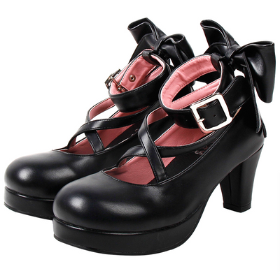 Angelic imprint~Elegant Lolita Shoes Princess Bowknot Lolita Heels Shoes 37 black 