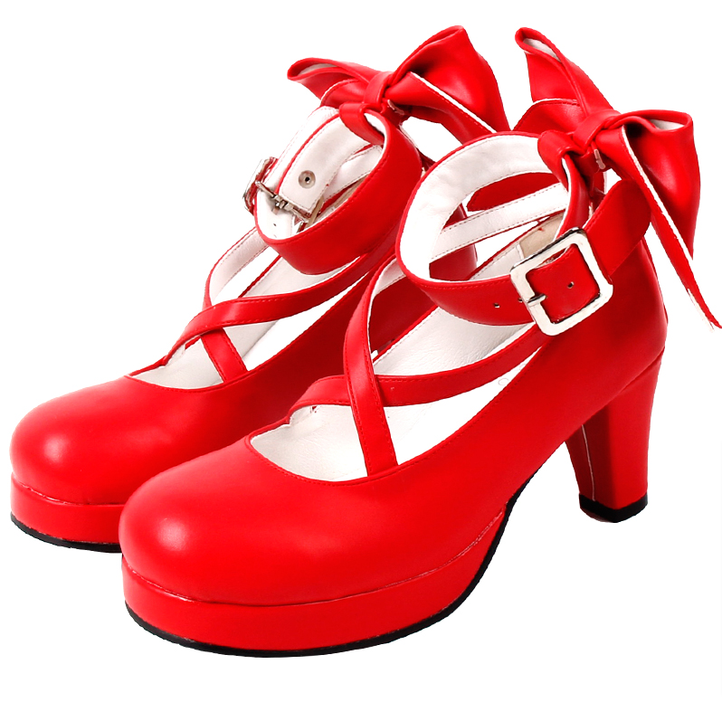 Angelic imprint - Elegant Lolita Shoes Princess Bowknot Lolita Heels Shoes 37 red
