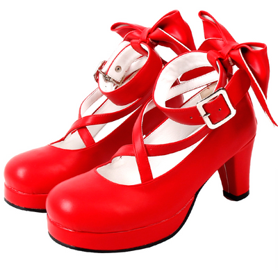 Angelic imprint~Elegant Lolita Shoes Princess Bowknot Lolita Heels Shoes 37 red 