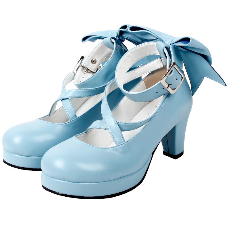 Angelic imprint - Elegant Lolita Shoes Princess Bowknot Lolita Heels Shoes 37 sky blue