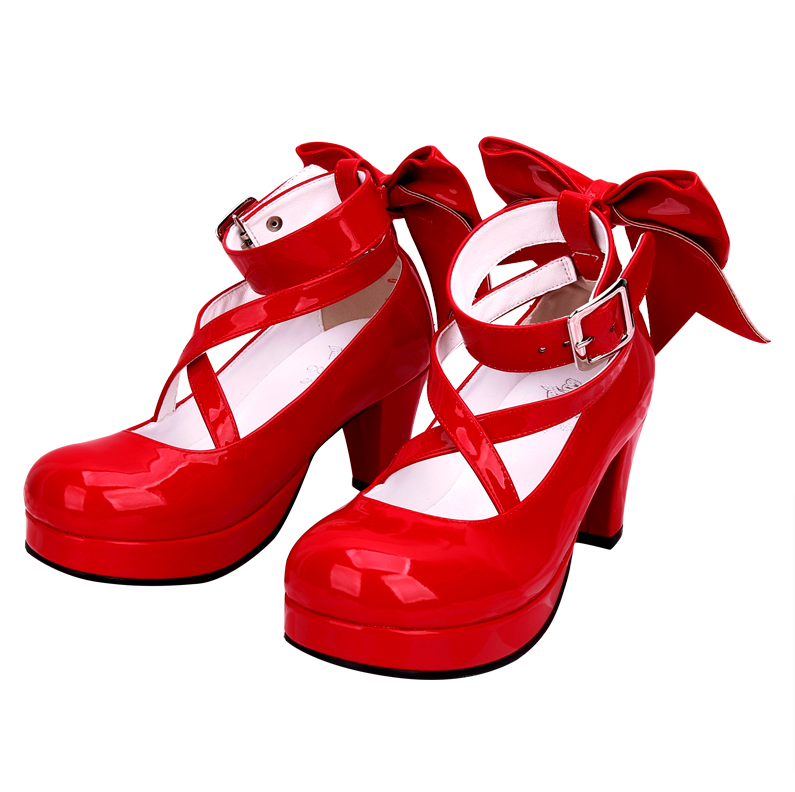 Angelic imprint~Elegant Lolita Shoes Princess Bowknot Lolita Heels Shoes 37 shining red 