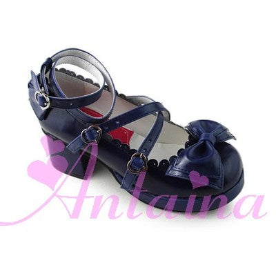 Antaina~Sweet Chunky Heels Lolita Shoes Size 37-40 navy blue 4.5cm heel 1cm platform 37 
