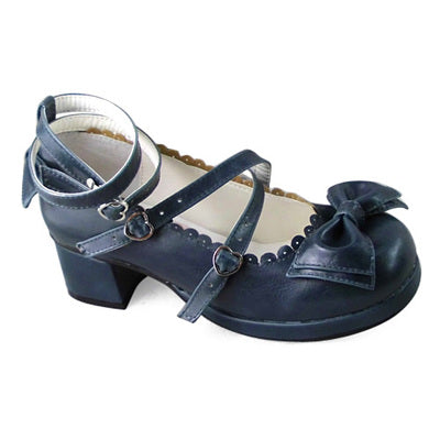 Antaina~Sweet Chunky Heels Lolita Shoes Size 37-40 navy blue  4.5cm heel 1cm platform 37 