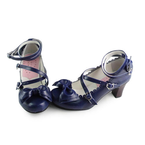 Antaina - Lolita Tea Party Heels Shoes Size 41-44 41 (no return and exchange acceptable) navy blue 6.3cm heel-1cm cone heel