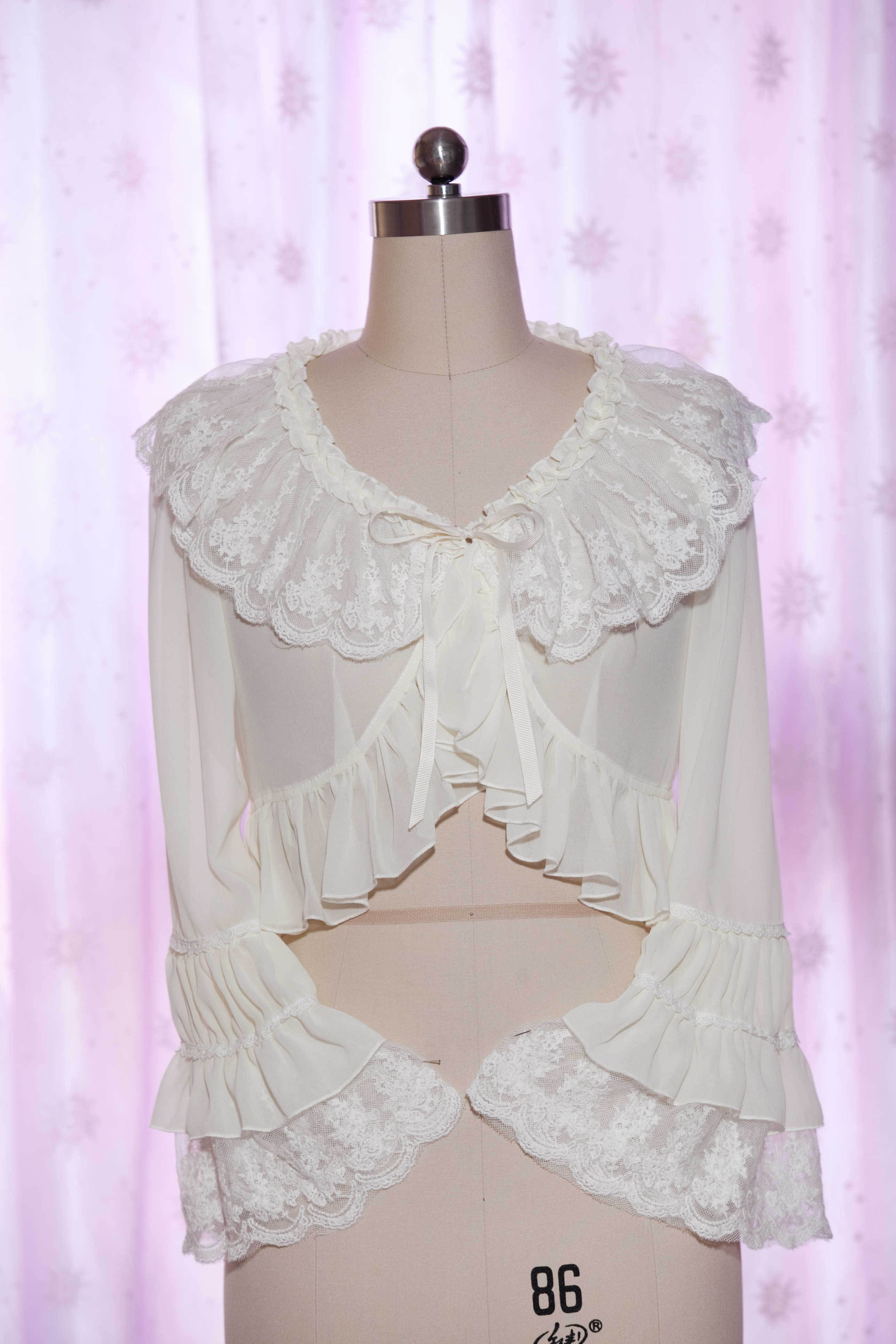 Yilia - Lolita Long Sleeve Chiffon Blouse XS white