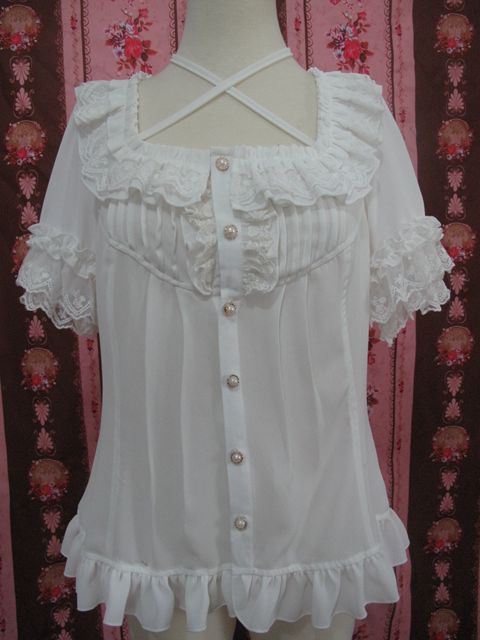 Yilia - Square Collar Chiffon Lolita Loose Blouse XS White