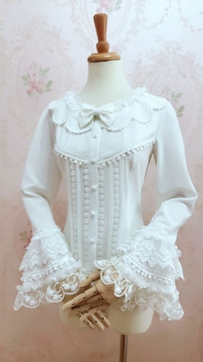 Yilia - Petal Collar Princess Sleeve Vintage Blouse M milky white