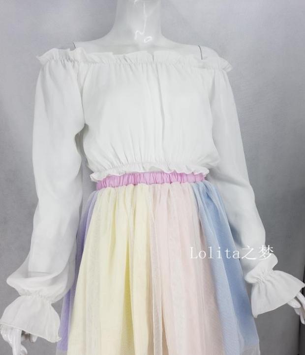 Sweet Angel - White Black Open-shoulder Cotton Lolita Top
