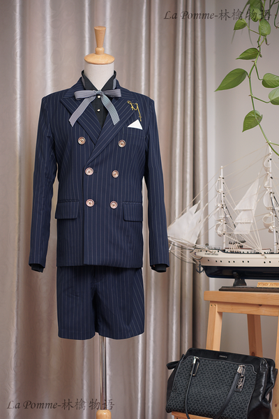 La Pomme~Ouji Lolita Stripe Suit Multicolors S navy blue with white stripes 