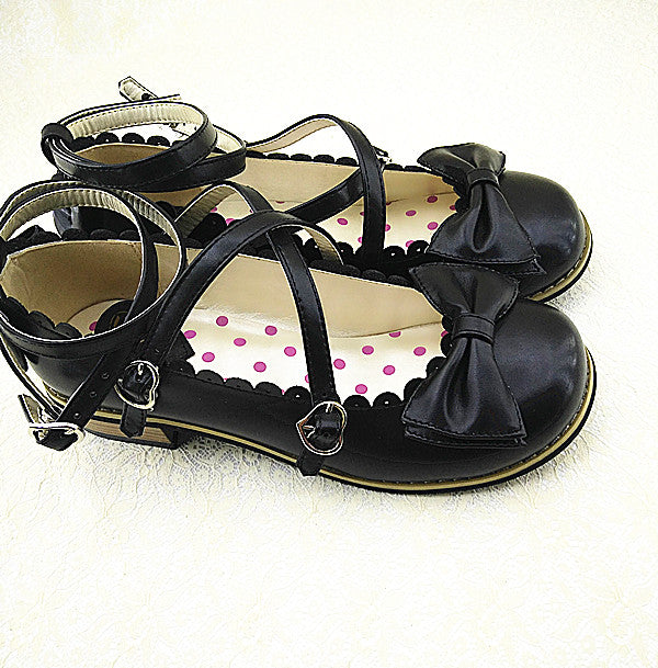 Meixie - Lovely Lolita Low Heel Cross Strap Bow Tie Princess Shoes black 34