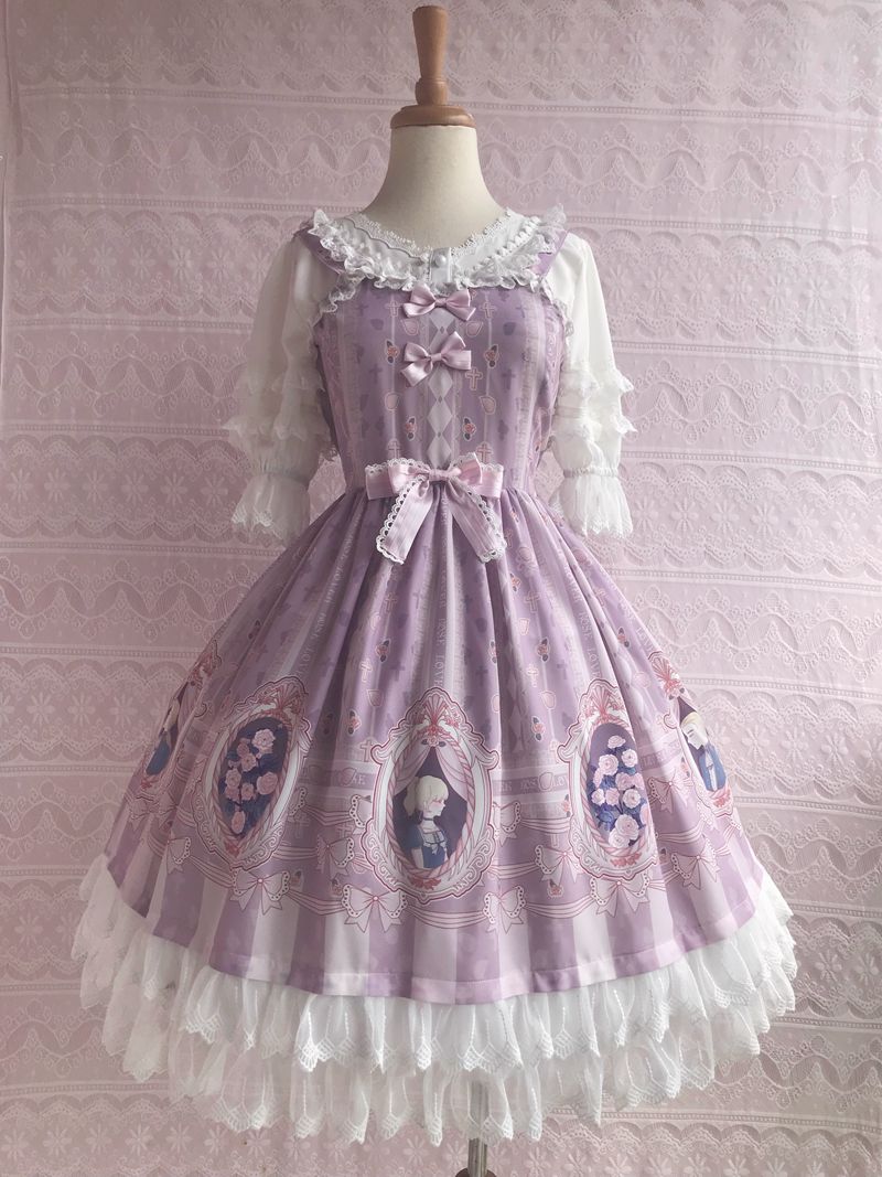 Yilia - Rose Lover Dream - Printed Bow Casual Lolita JSK XS pink
