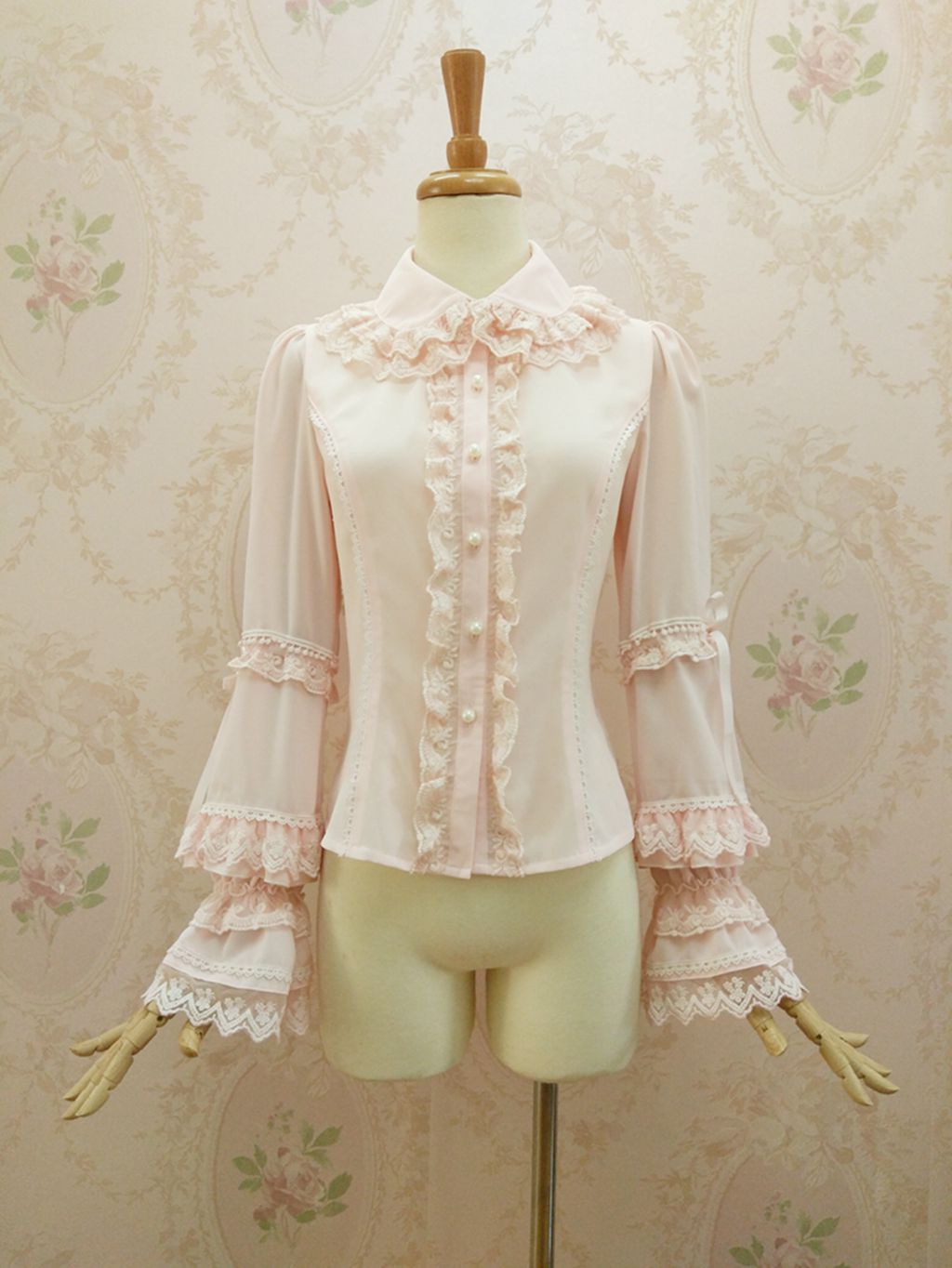 Yilia - Double-layer Flounce Chiffon Lolita Blouse M apricot