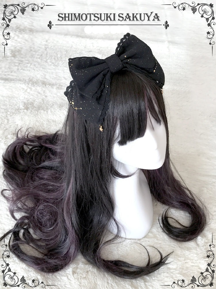 Sakuya Lolita~Whisper of Stars~Vintage Lolita Headdress Large Bow KC black KC  