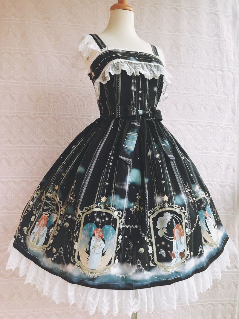 Yilia - Oriel's Blessing - Angel-themed Printed Lolita JSK M dark green