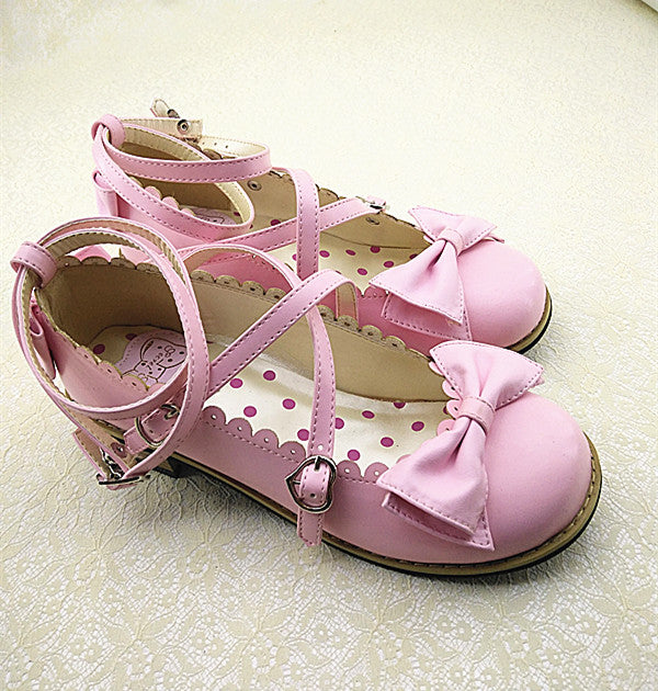 (Buyforme)Lovely Lolita Low Heel Cross Strap  Bow Tie Princess Shoes pink 34 