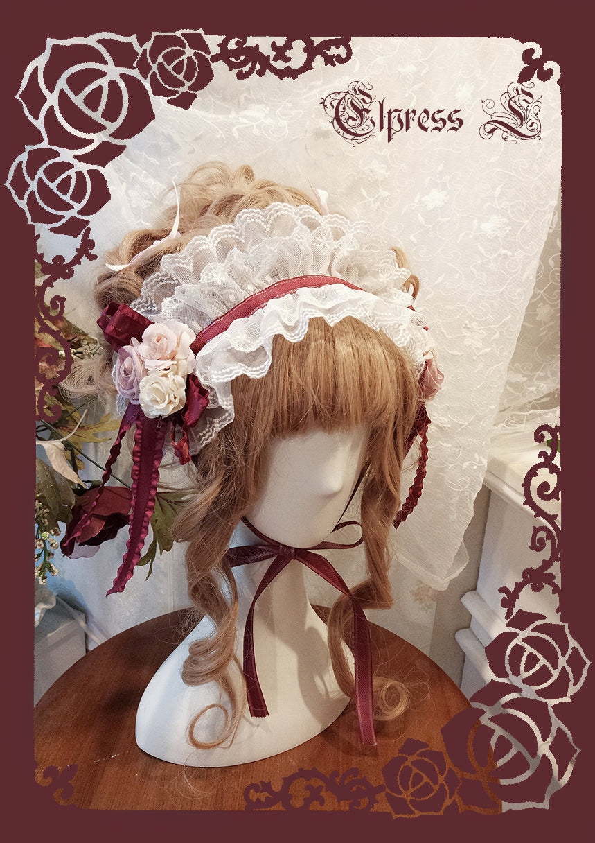 Elpress L - 3D Flower Lolita Hairband Cuff Brooch Multicolors burgundy hairband