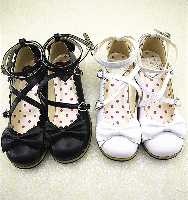 Meixie - Lovely Lolita Low Heel Cross Strap Bow Tie Princess Shoes