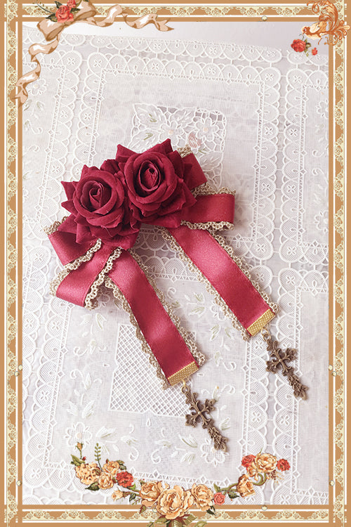 Infanta - Doll House - Sweet Lolita Accessory Bow Rose Brooch Red rose cross