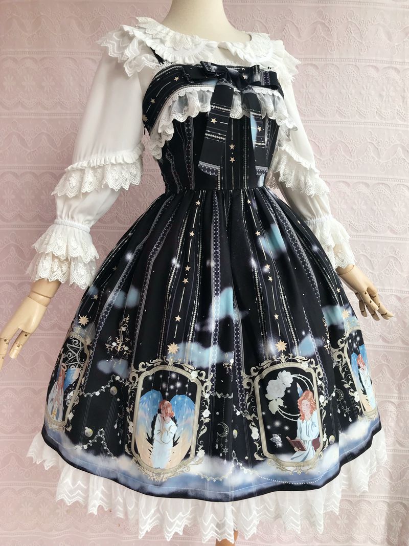 Yilia - Oriel's Blessing - Angel-themed Printed Lolita JSK M black