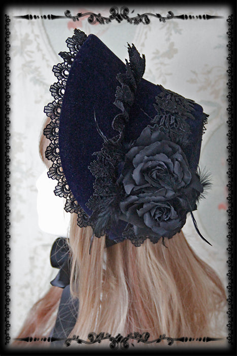 Infanta - Rose Sanctuary - Gothic Lolita Bonnet adjustable navy blue without top
