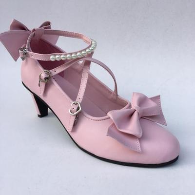 Antaina~Thin Heel Princess Lolita Shoes Plus Size 45-48 matte pink 6.3cm heel 48 374:62779