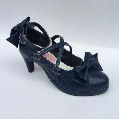Antaina~Thin Heel Princess Lolita Shoes Plus Size 45-48 matte navy blue 6.3cm heel 48 374:62777