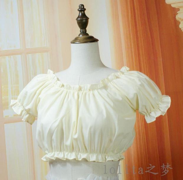 Sweet Angel - White Black Open-shoulder Cotton Lolita Top